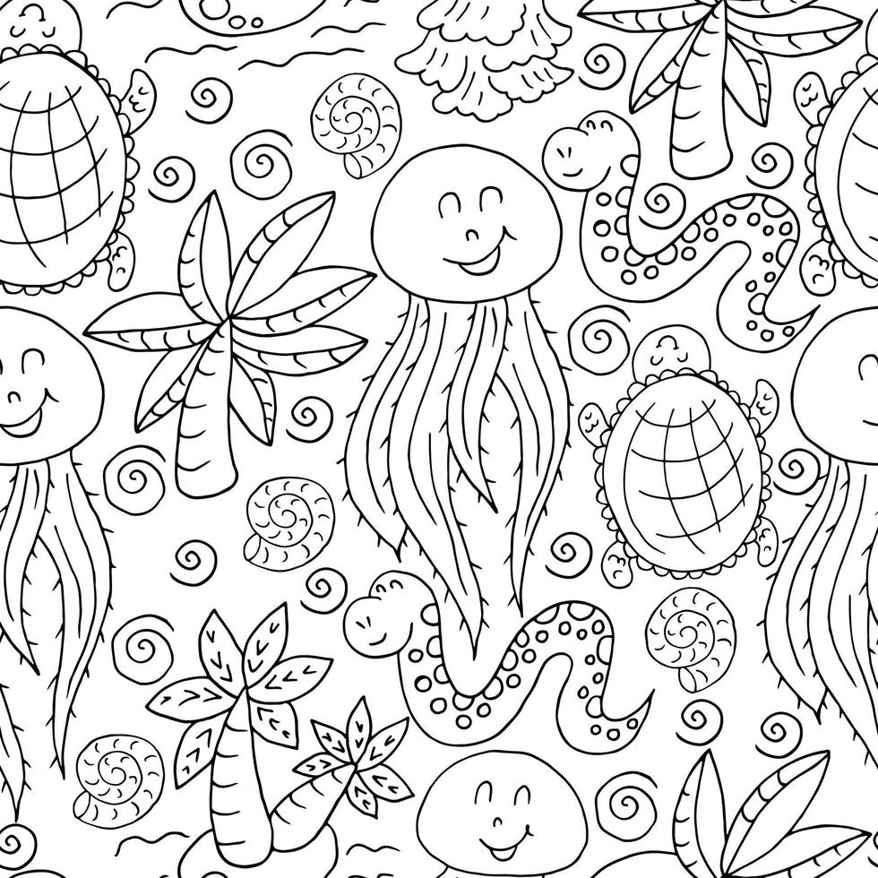 Vector Seamless pattern in hand draw style. Liner illustration. Pattern, background on the marine theme