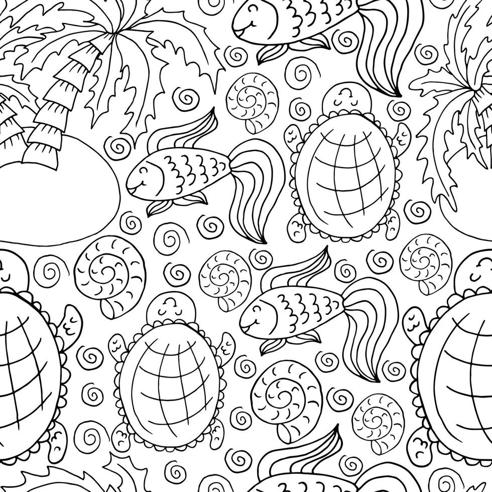 Vector Seamless pattern in hand draw style. Liner illustration. Pattern, background on the marine theme