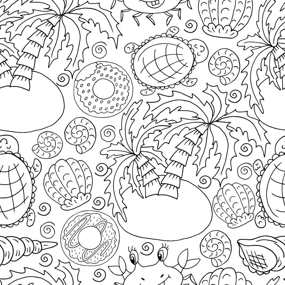 Vector Seamless pattern in hand draw style. Liner illustration. Pattern, background on the marine theme