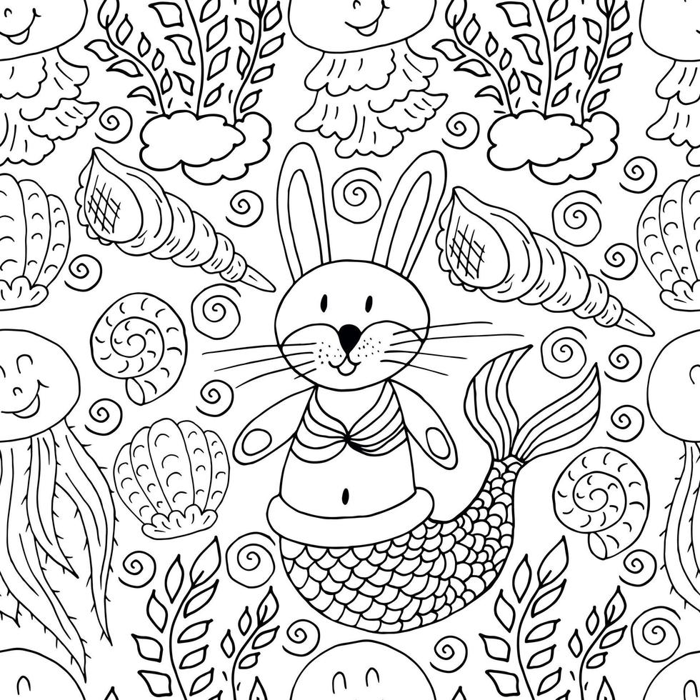 Vector Seamless pattern in hand draw style. Liner illustration. Pattern, background on the marine theme