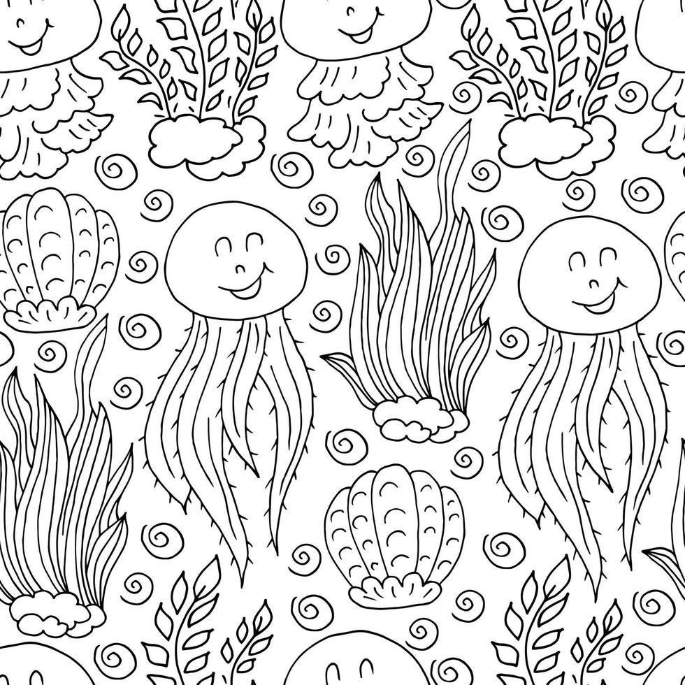 Vector Seamless pattern in hand draw style. Liner illustration. Pattern, background on the marine theme
