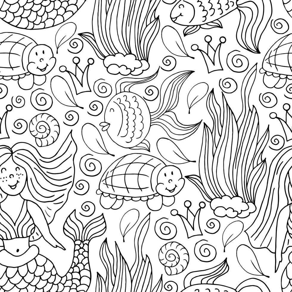 vector de patrones sin fisuras en el estilo de dibujo a mano. Ilustración del trazador de líneas. patrón, fondo sobre el tema marino.