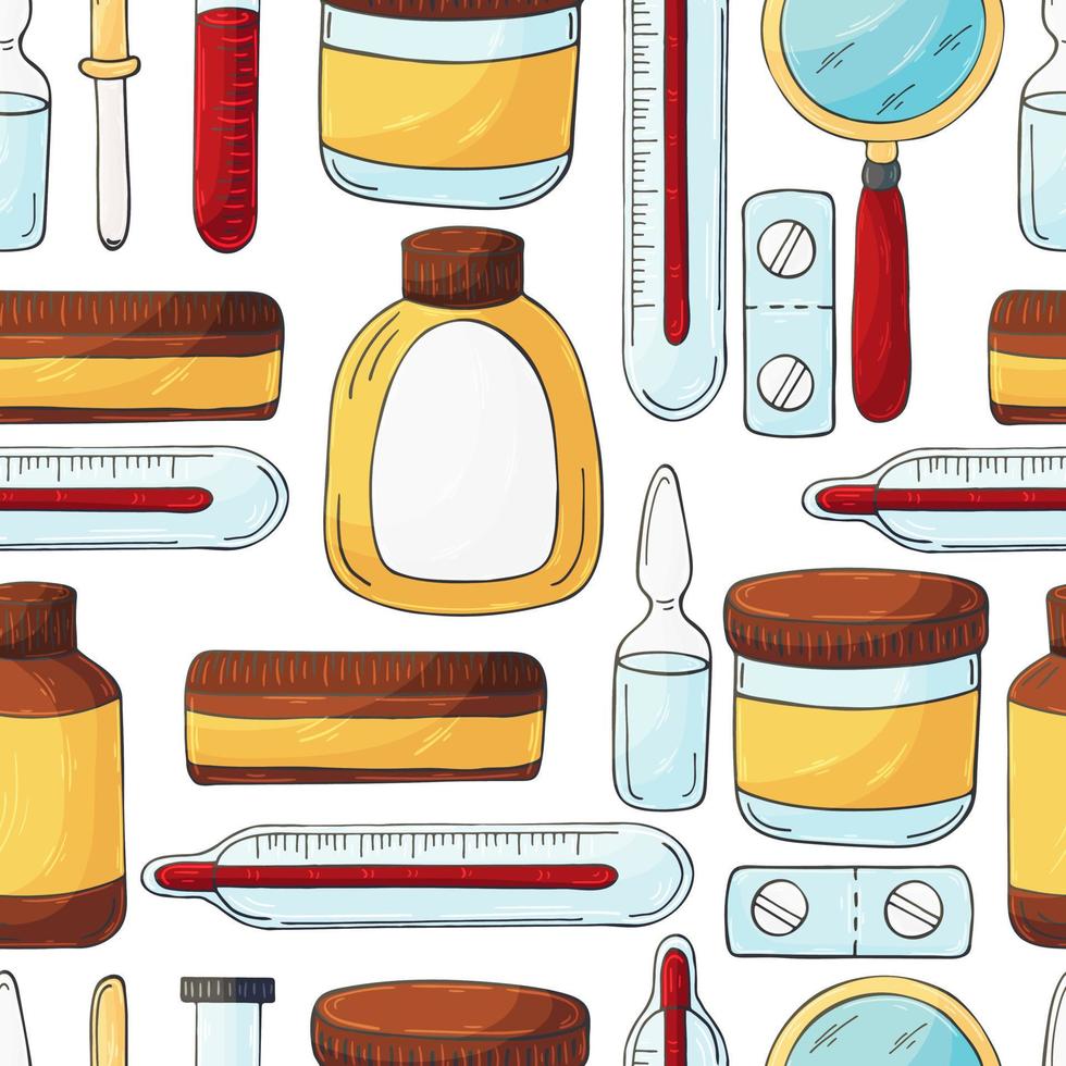 Seamless pattern on a white background. Cartoon elements in hand draw style vector
