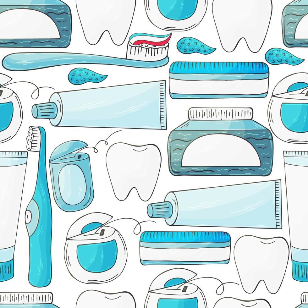 Seamless pattern on a white background. Cartoon elements in hand draw style vector