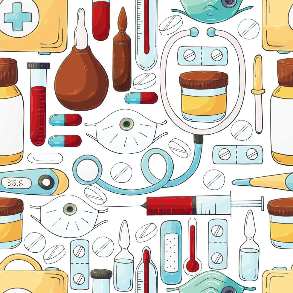 Seamless pattern on a white background. Cartoon elements in hand draw style vector