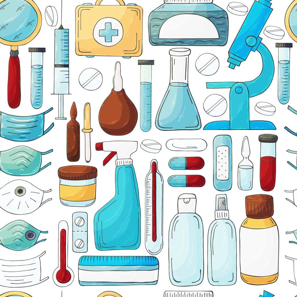 Seamless pattern on a white background. Cartoon elements in hand draw style vector
