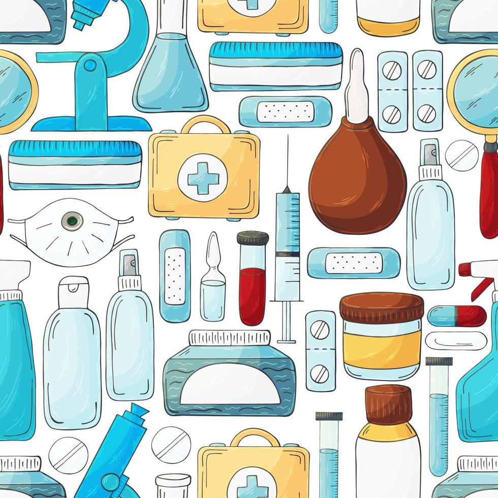 Seamless pattern on a white background. Cartoon elements in hand draw style vector