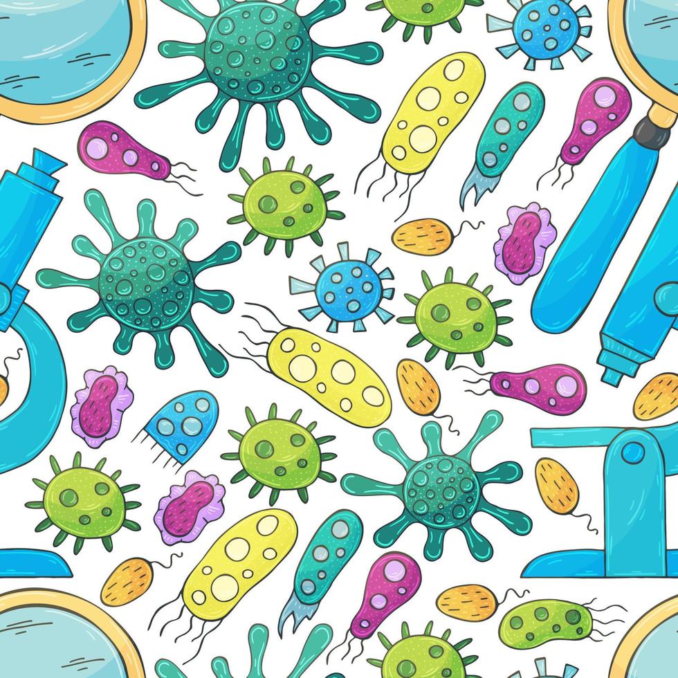 Seamless pattern on a white background. Cartoon elements in hand draw style vector