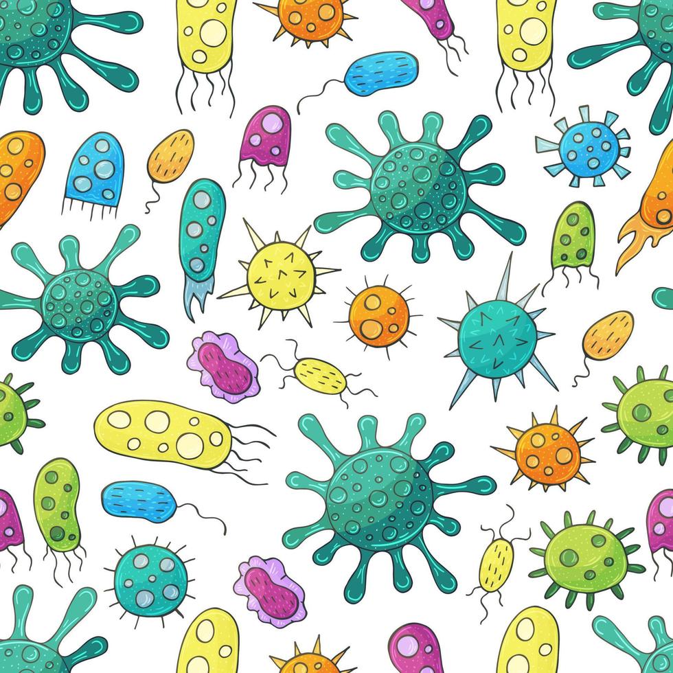 Seamless pattern on a white background. Cartoon elements in hand draw style vector