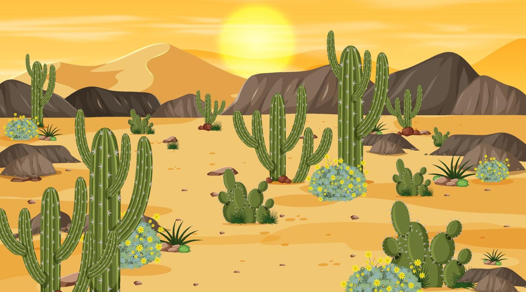 Desert forest landscape scene at sunset time vector