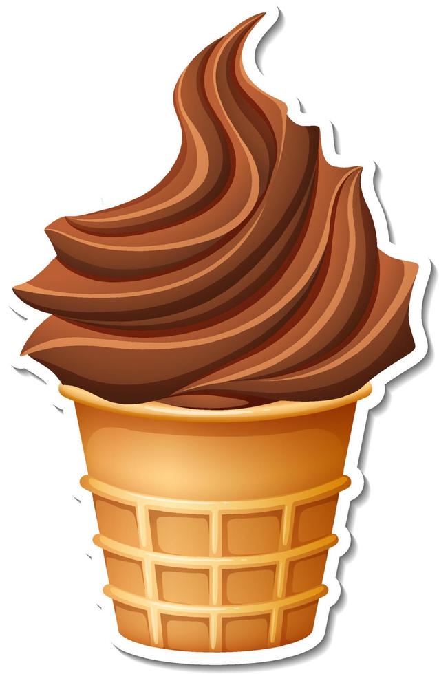 Chocolate ice-creame in the waffle cone sticker vector