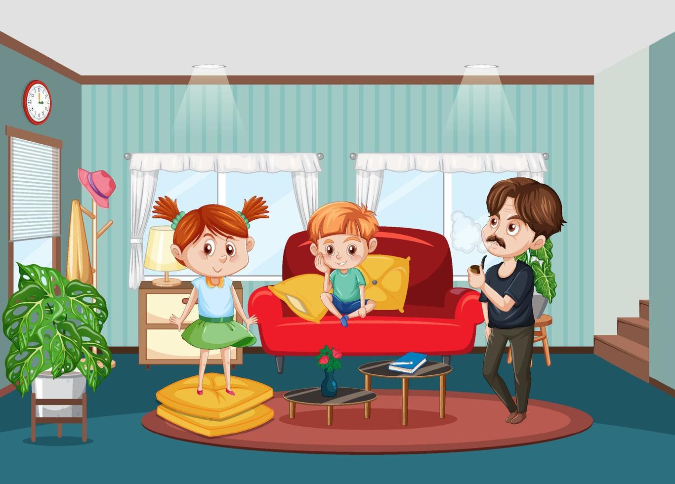 Interior of living room with children vector