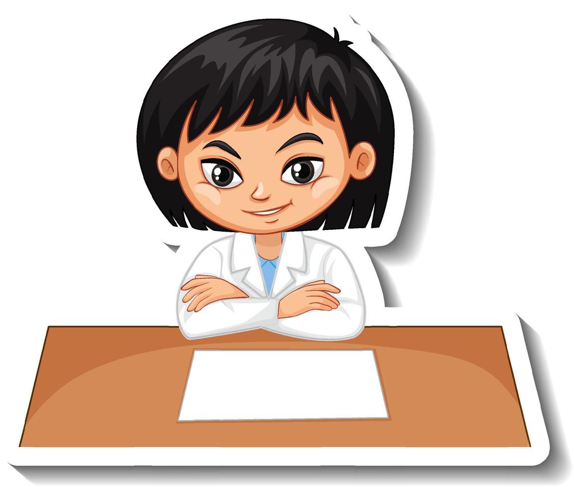Scientist girl cartoon character sticker vector