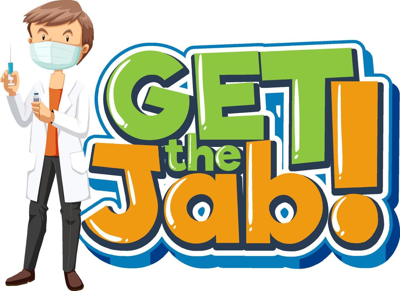 Get the Jab font banner with a male doctor cartoon character vector