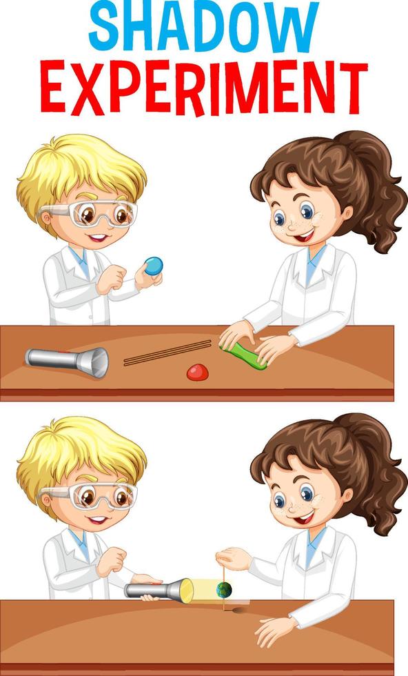 Shadow experiment with scientist kids cartoon character vector