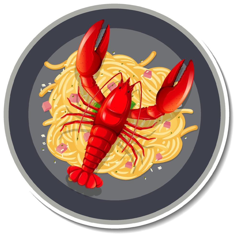 Spaghetti lobster sticker on white background vector