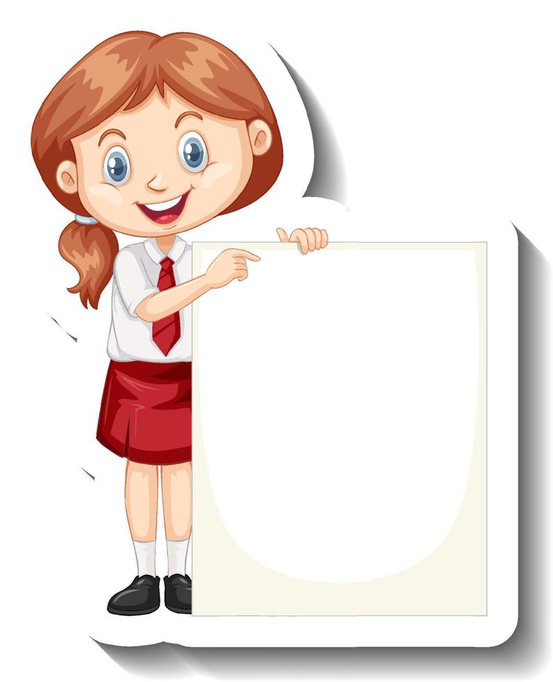 A sticker template with a student girl holding empty board vector