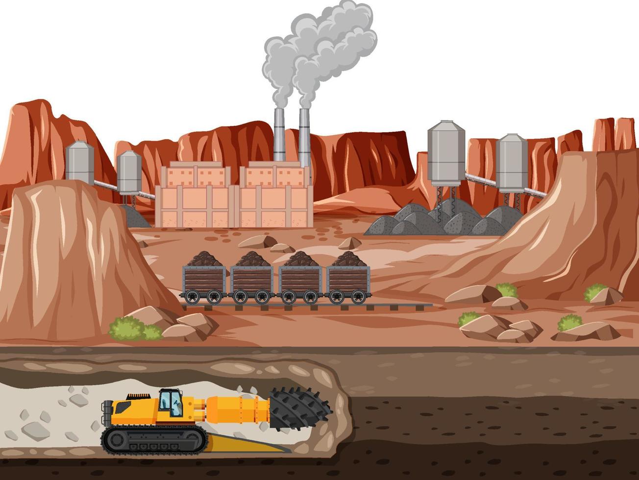 Landscape of coal mine industry with underground vector