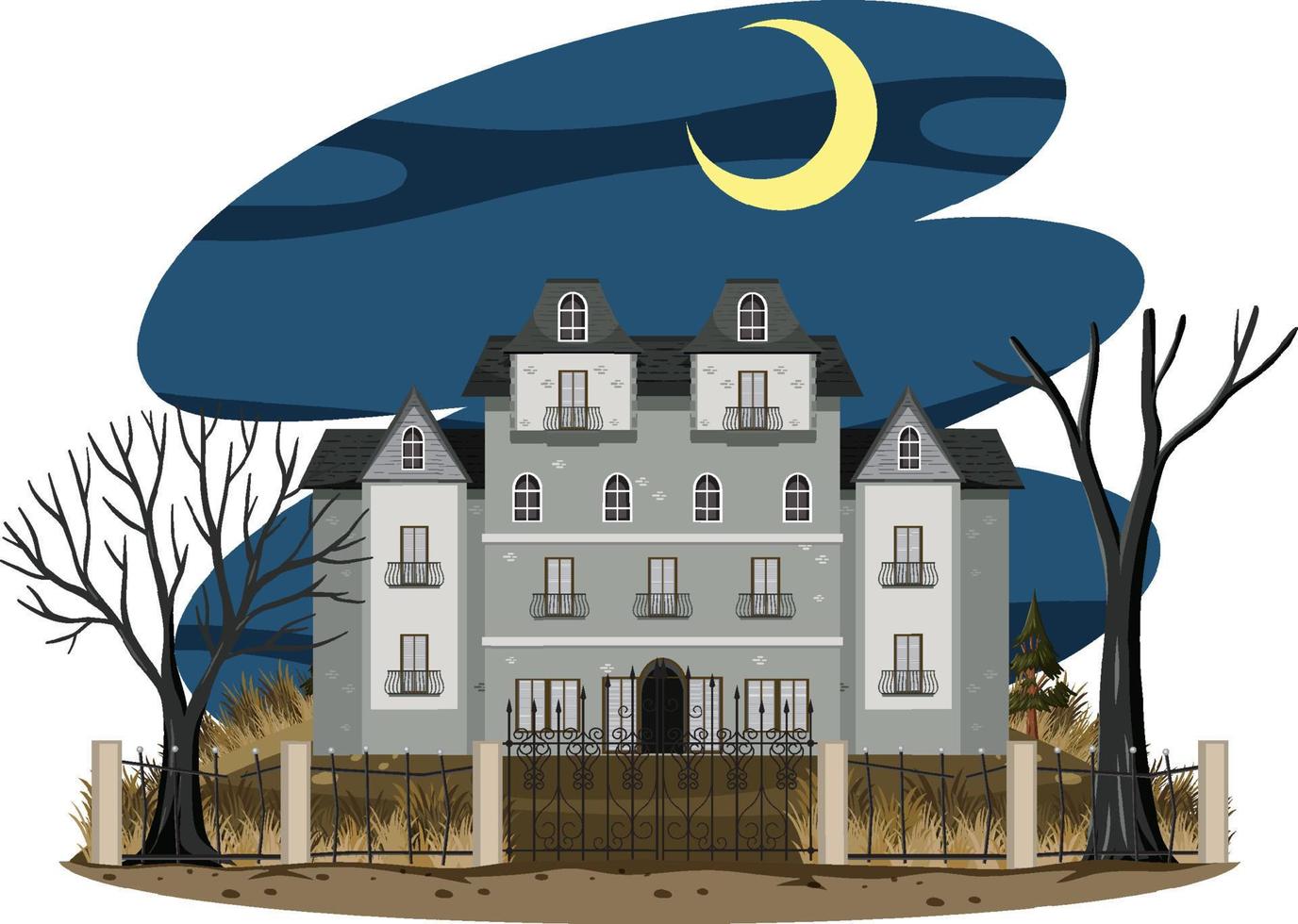Haunted house at night scene vector