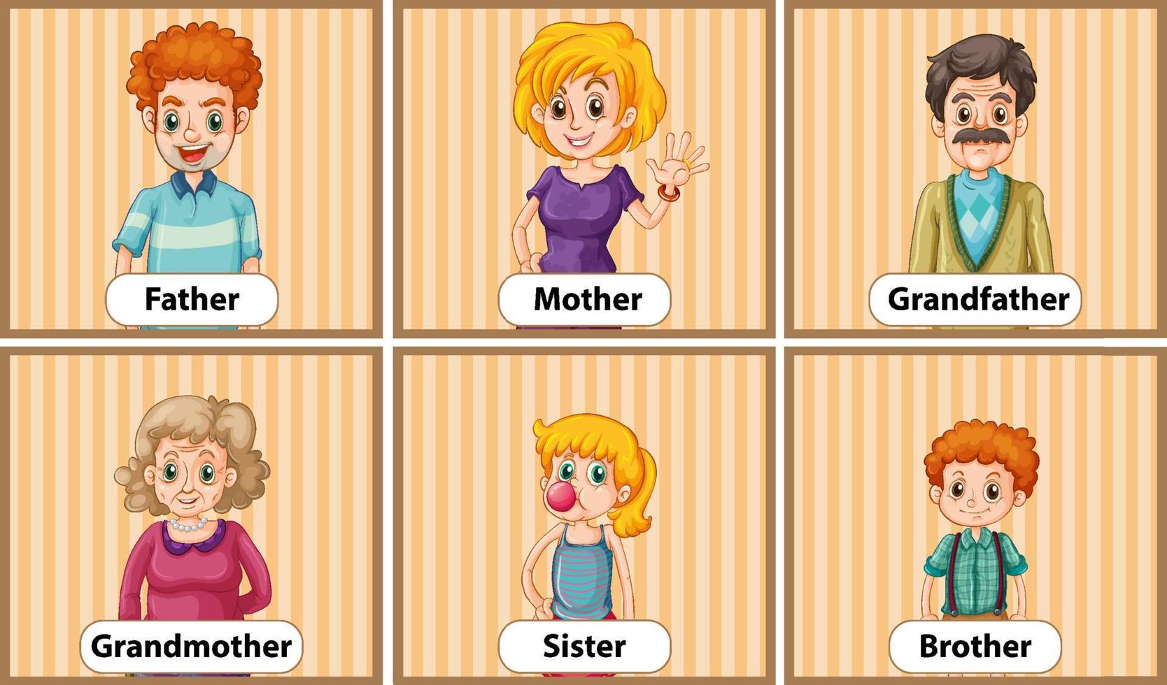Educational English word card of family members vector