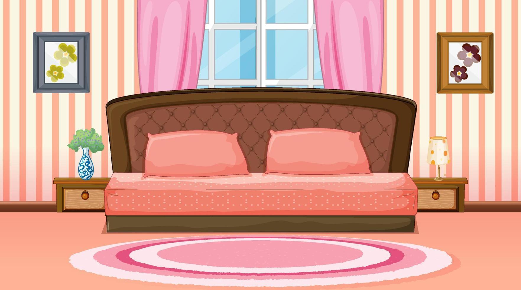 Pink bedroom interior design with furniture vector