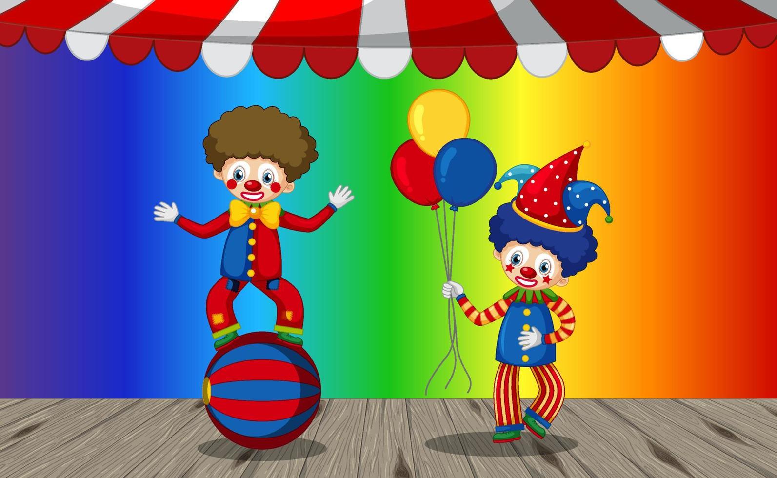 Funny clowns cartoon character on rainbow gradient background vector