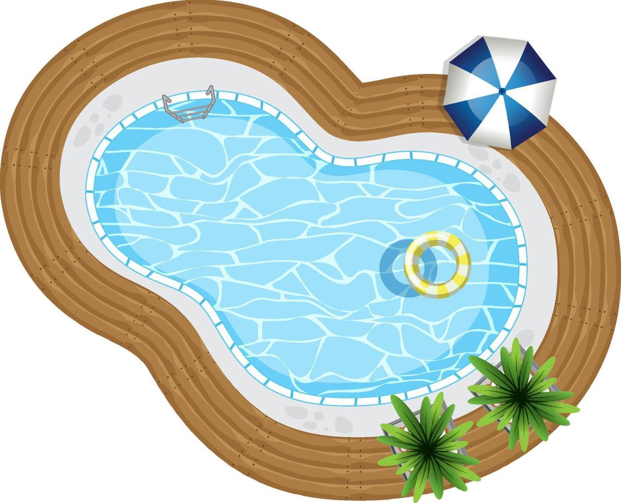 Vista superior de la piscina con anillo de goma sobre fondo blanco. vector