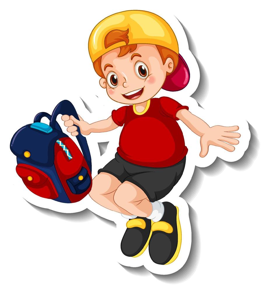 Sticker template with a boy cartoon character isolated vector