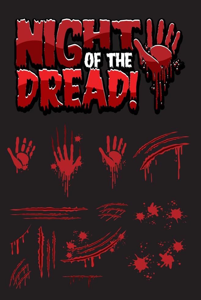 NIght of the dread text design with bloody hand prints vector