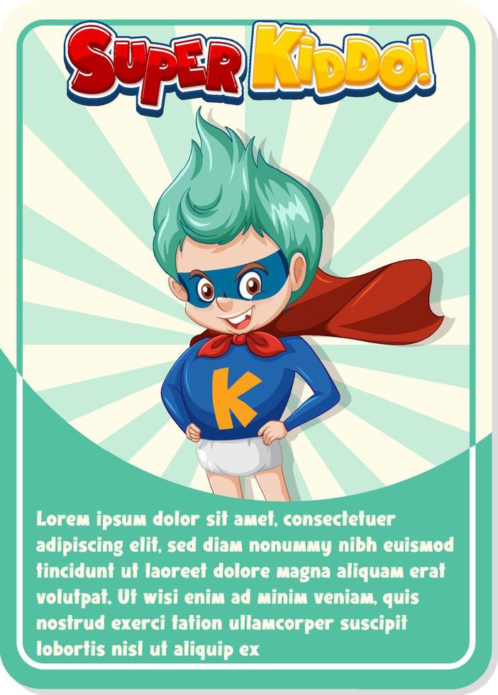 plantilla de tarjeta de juego de personajes con word super kiddo vector