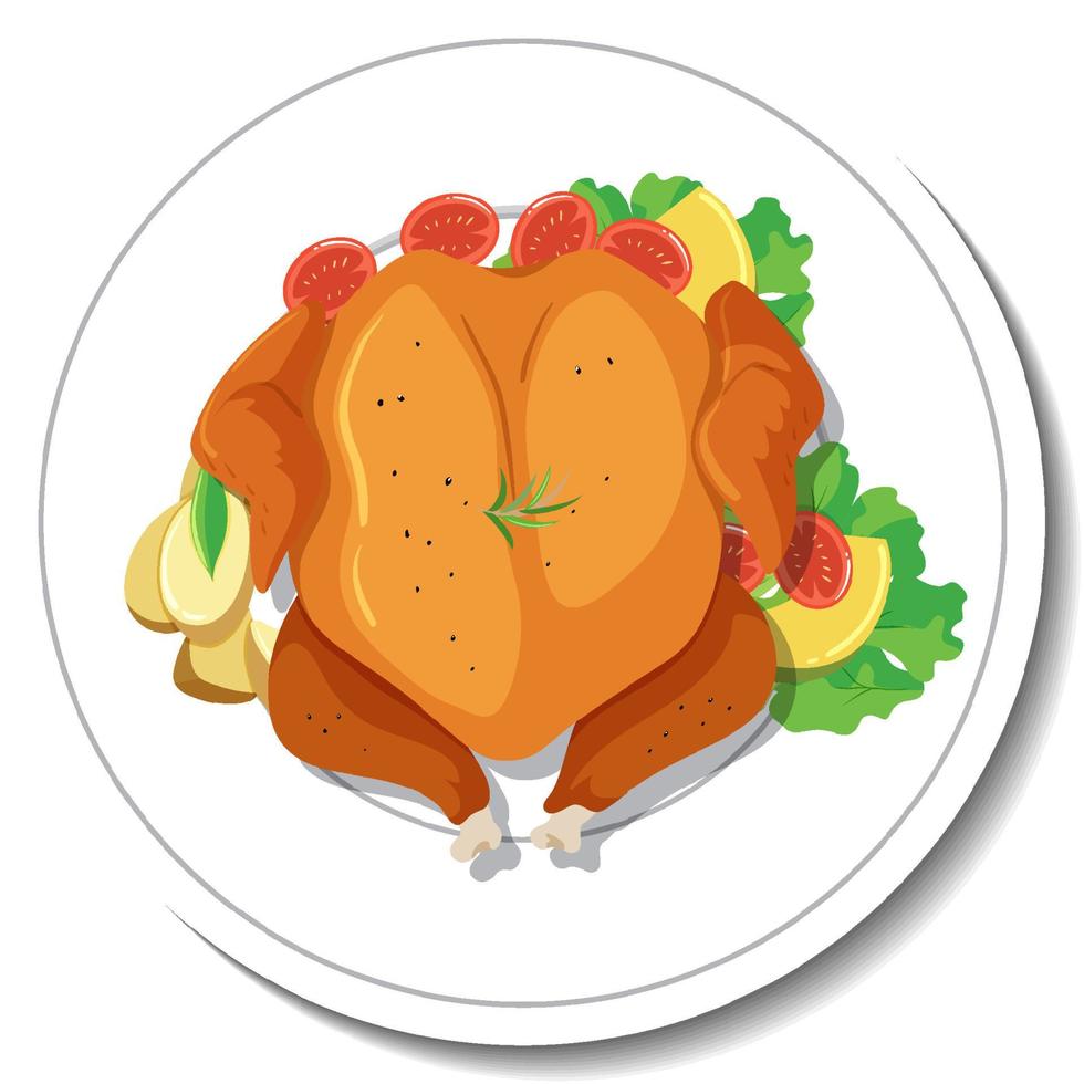 Roasted chicken with vegetable on a plate vector