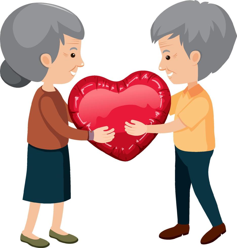 Elderly couple holding heart on white background vector