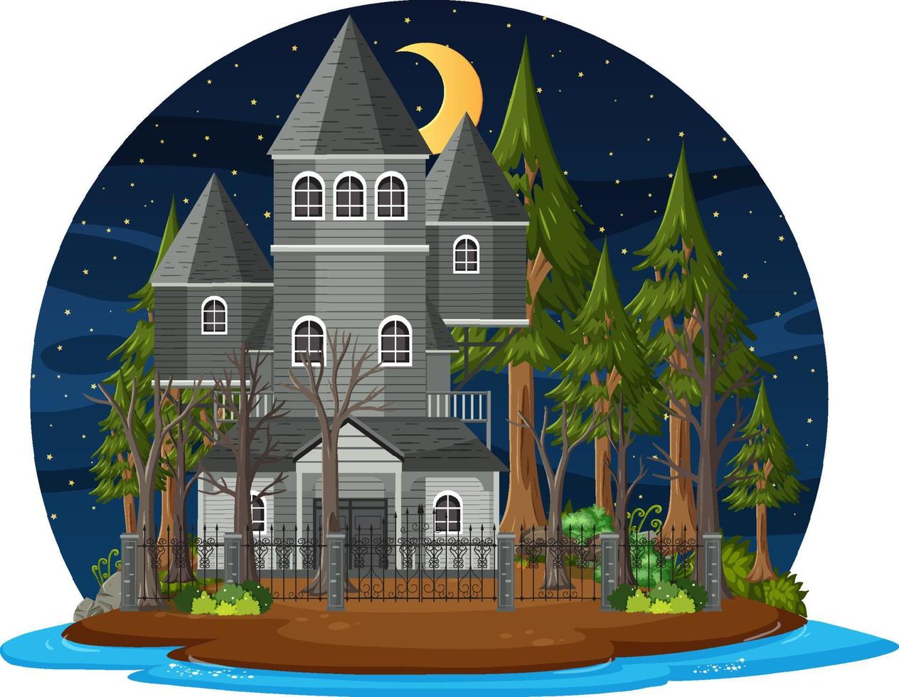 Haunted house at night scene vector