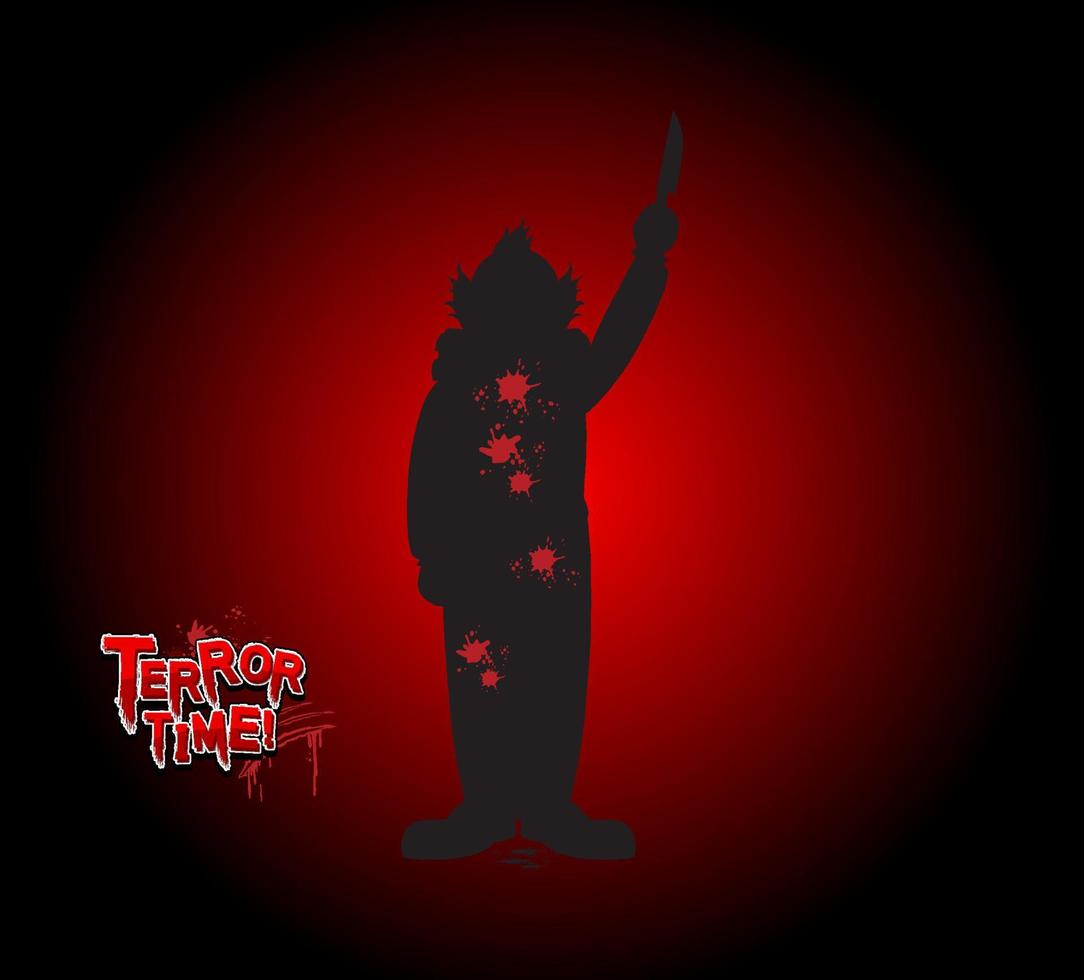 Halloween Terror Time with creepy clown silhouette vector