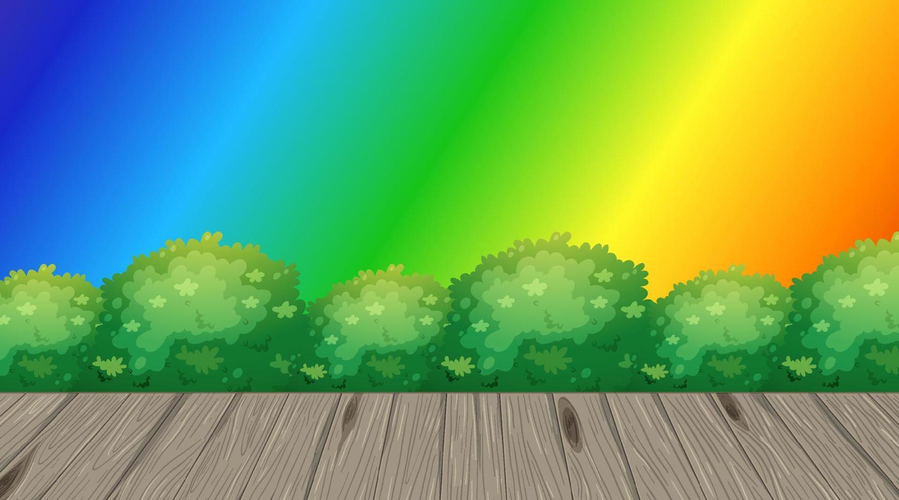 Bush and wood floor on rainbow gradient background vector