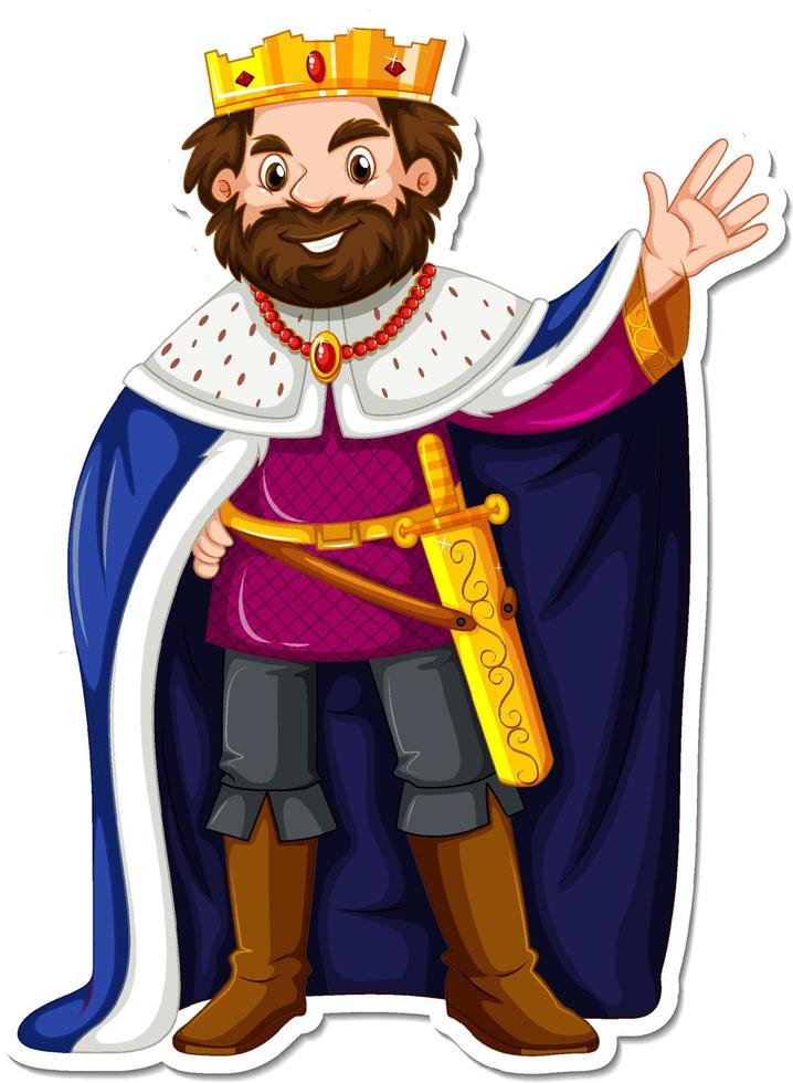 King with blue robe cartoon character sticker vector