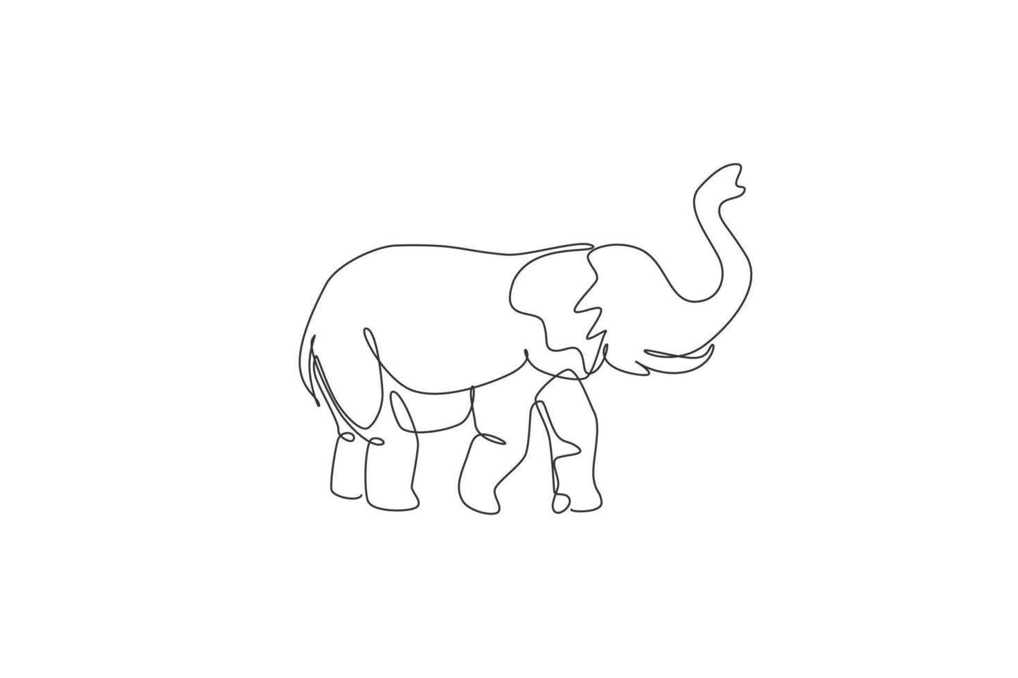 One single line drawing of big African elephant vector illustration. Protected species national park conservation. Safari zoo concept. Modern continuous line draw graphic design