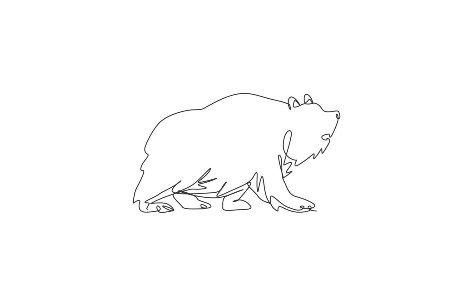One single line drawing of big grizzly bear vector illustration. Protected species national park conservation. Safari zoo concept. Modern continuous line graphic draw design