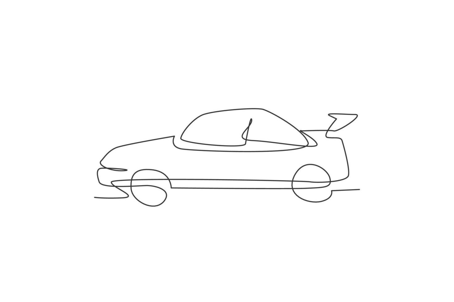 Single continuous line drawing of classic sedan car from side view. Transportation road vehicle concept. Trendy one line draw design vector graphic illustration