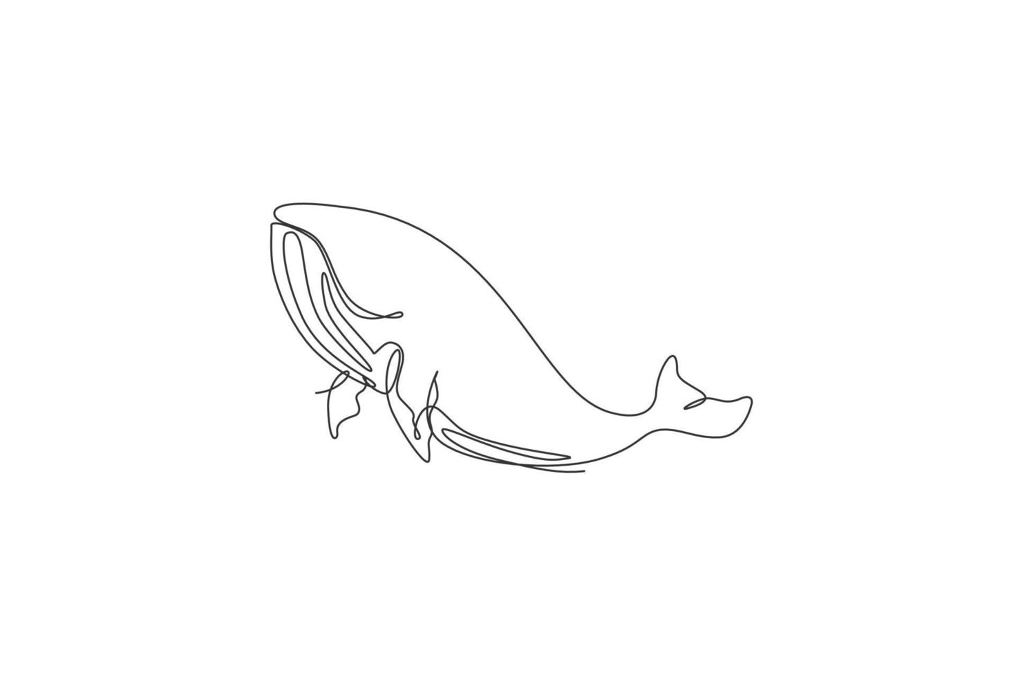 One single line drawing of blue whale vector illustration. Endangered mammal animal in ocean. Gigantic underwater creature concept. Modern continuous line draw graphic design