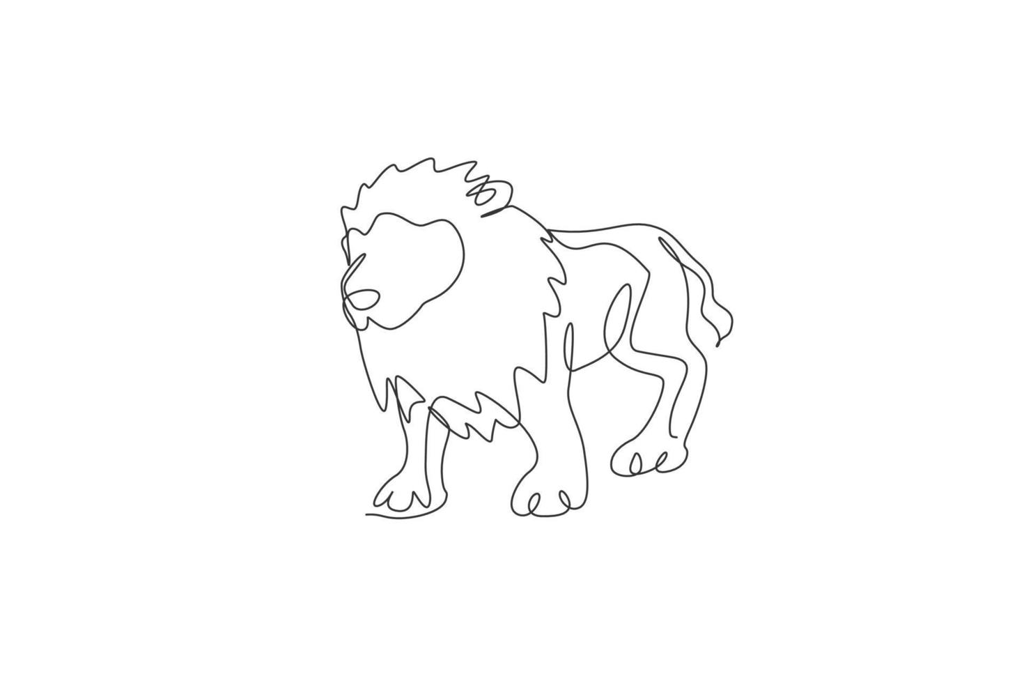 un dibujo de línea continua de un gran león macho. conservación del parque nacional de animales salvajes. concepto de zoológico de safari. Ilustración de vector gráfico de diseño de dibujo de línea única dinámica