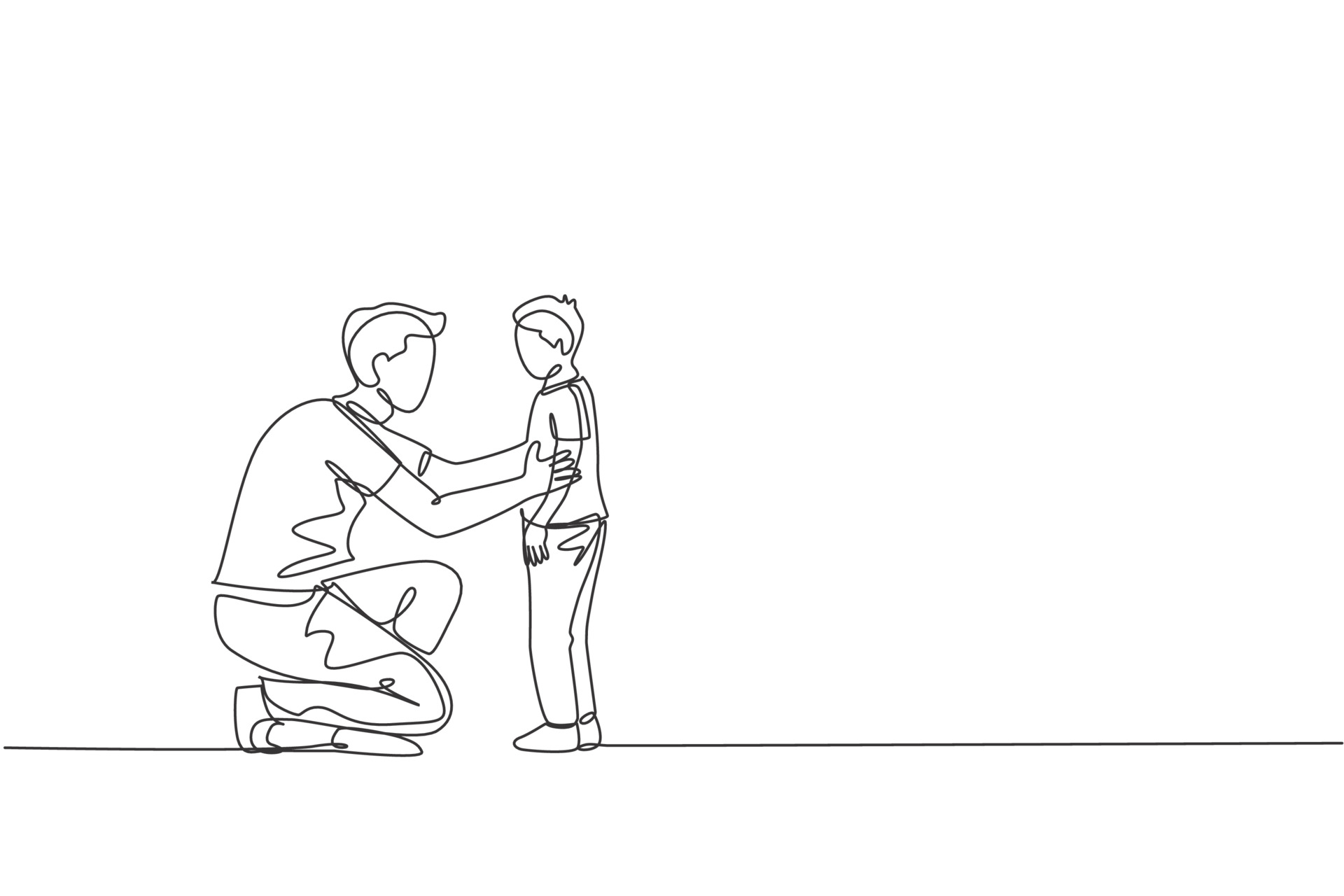 One continuous line drawing of young father giving some wise advice