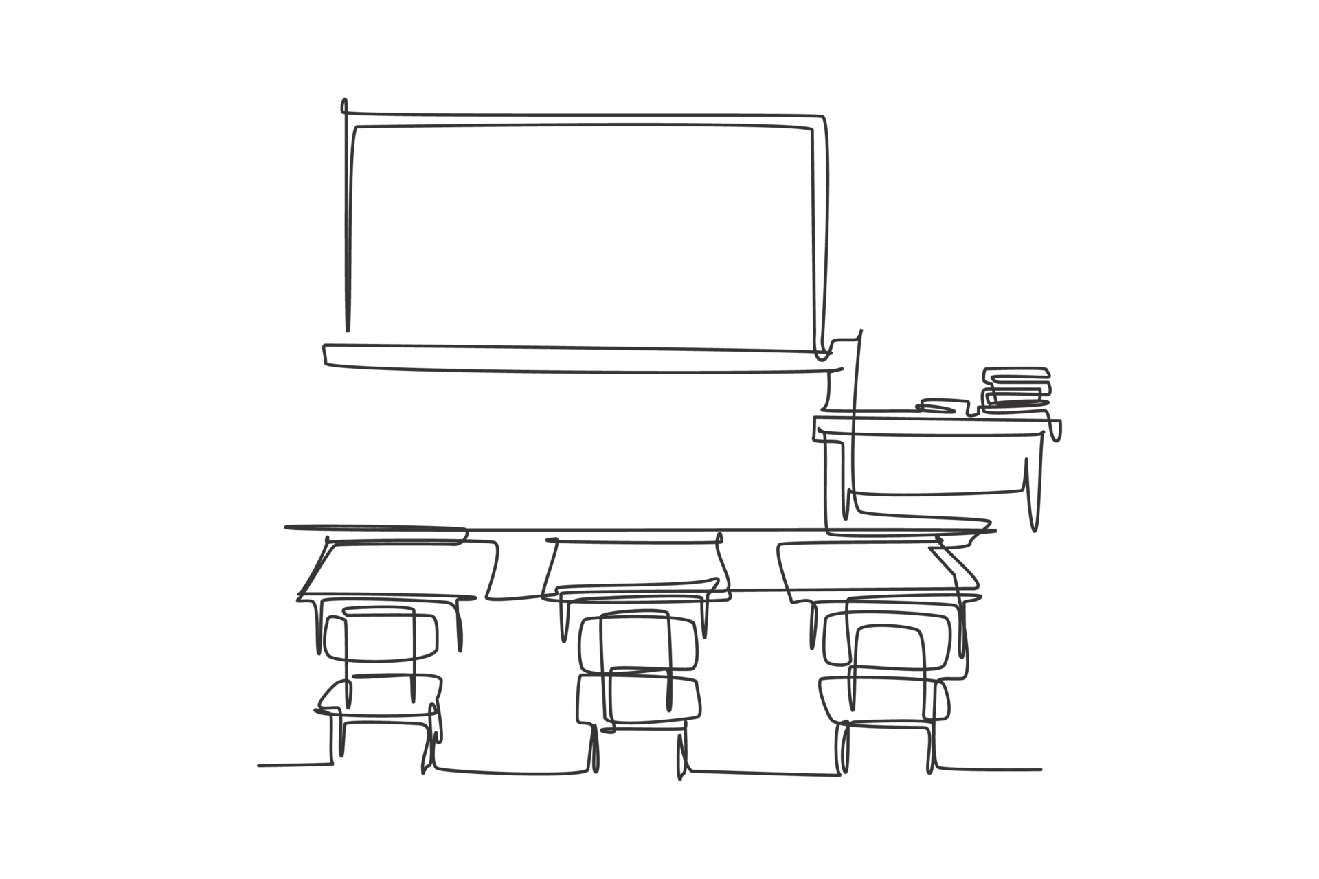 Continuous one line drawing interior design at school classroom with