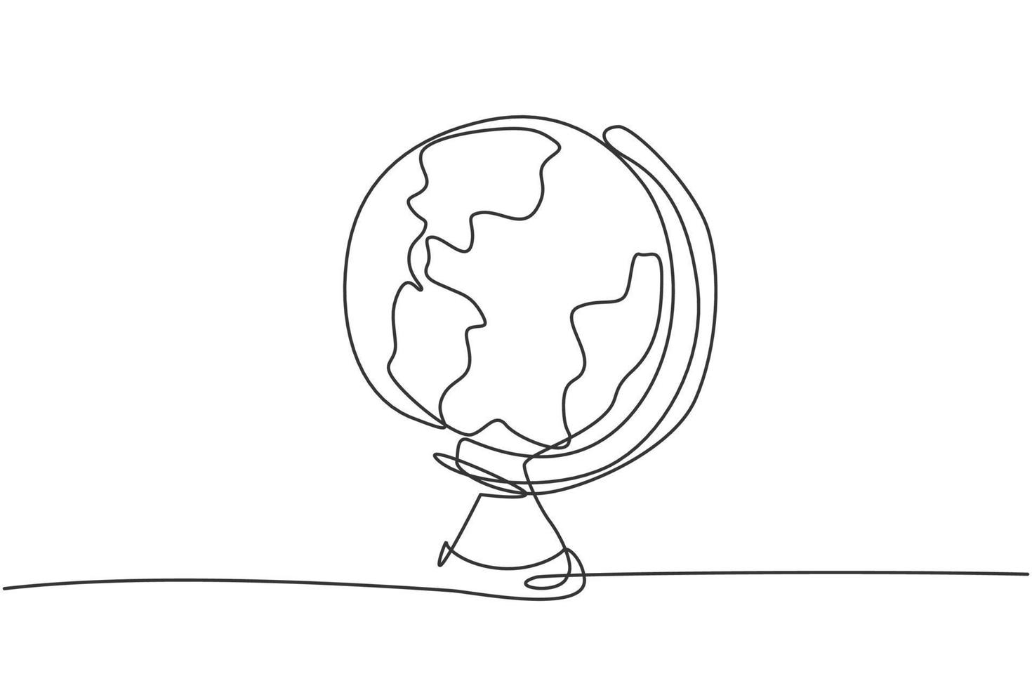 Continuous one line drawing round world globe map. Back to school hand drawn minimalism concept. Single line draw design for geography education vector graphic illustration