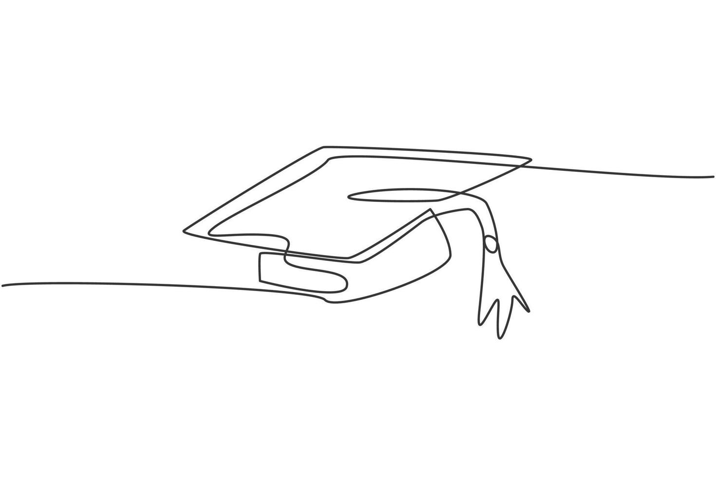 dibujo de línea continua única del conjunto de uniformes de graduación de toga. sombrero de graduación para soltero. regreso a la escuela estilo minimalista. concepto de educación. Ilustración de vector de diseño gráfico de dibujo de una línea moderna