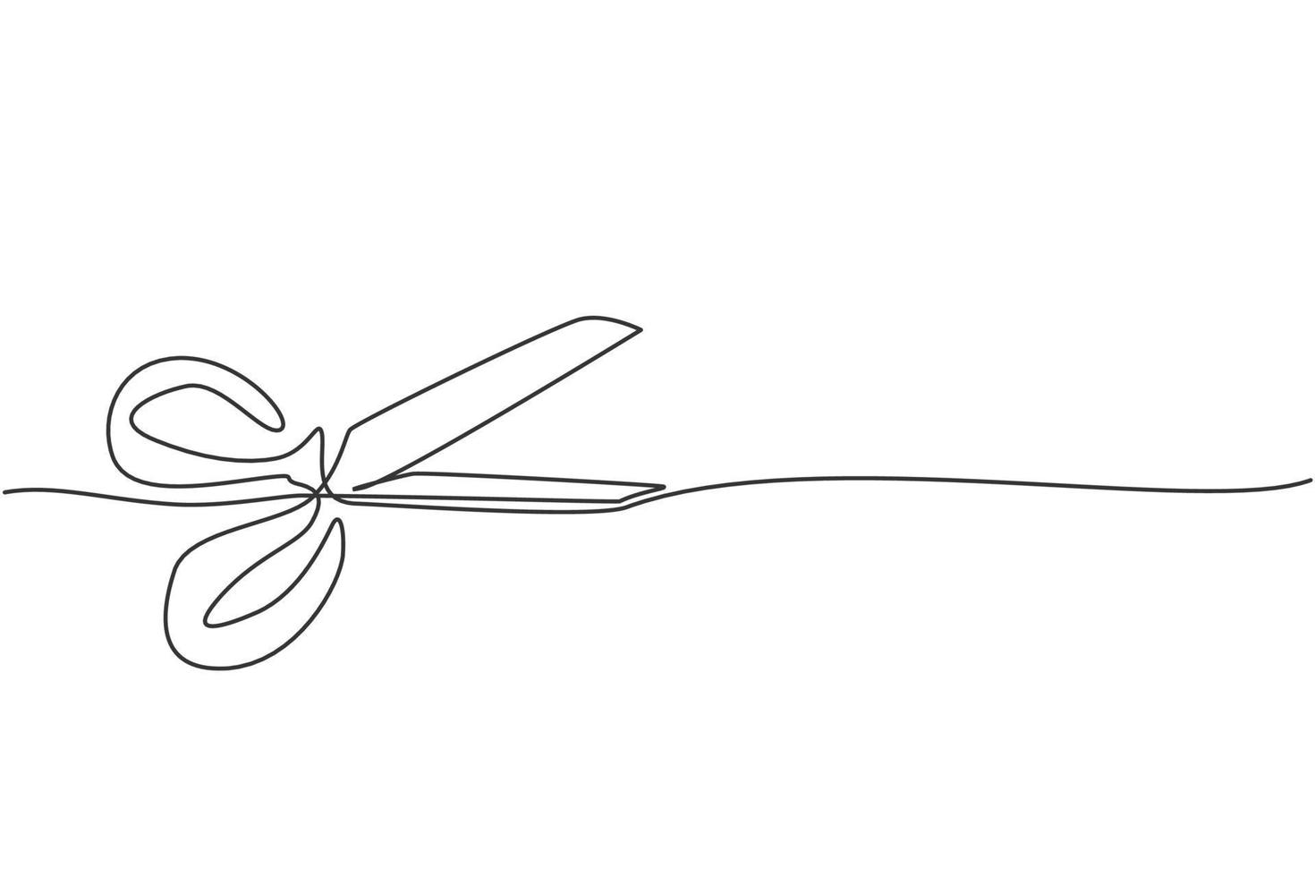 Single one line drawing of child plastic scissor. Craft tool. Back to school minimalist, education concept. Continuous simple line draw style design graphic vector illustration