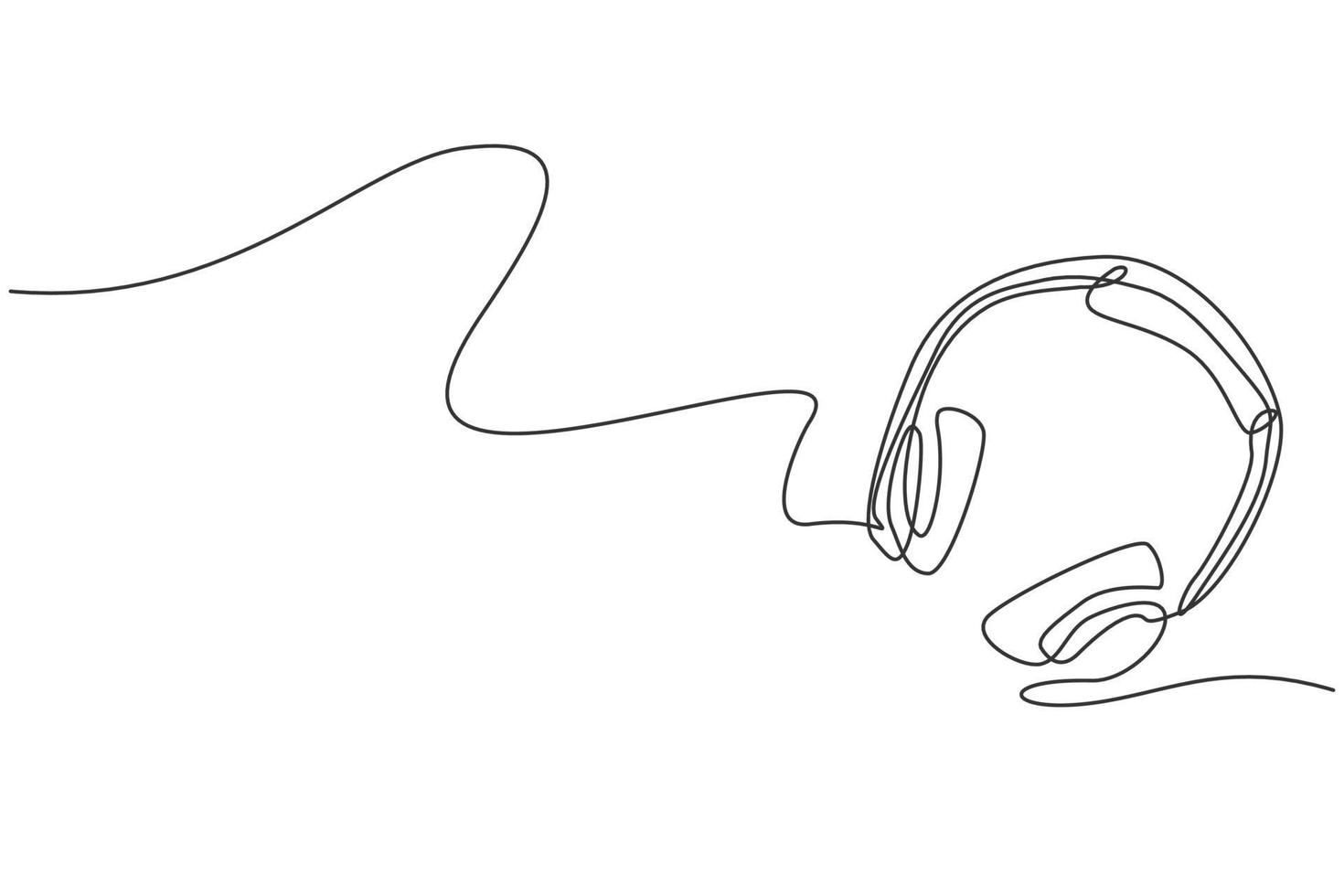 Single continuous line drawing of headphone from top view. Music recording equipment tools concept. Modern one line draw design graphic vector illustration