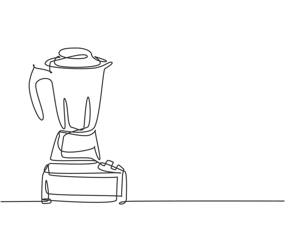 One single line drawing of electric blender home appliance for making fruit juice smoothie. Electricity kitchenware tools concept. Dynamic continuous line draw design graphic illustration vector