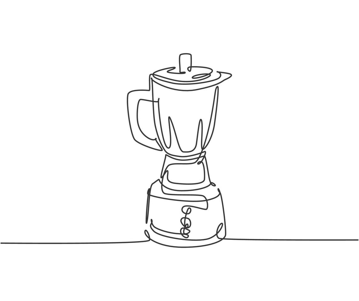 Single continuous line drawing of electric blender household utensil. Electronic home appliance for making fruit and vegetable juice smoothie concept. One line draw design graphic vector illustration