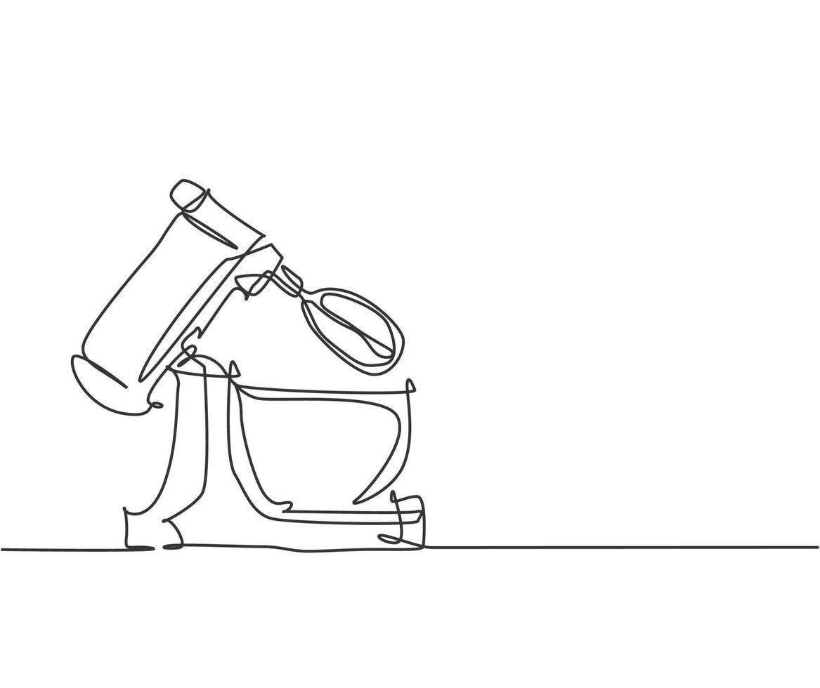 One continuous line drawing of electric stand mixer home appliance for making bakery batter. Electricity household gadget template concept. Trendy single line draw design vector graphic illustration